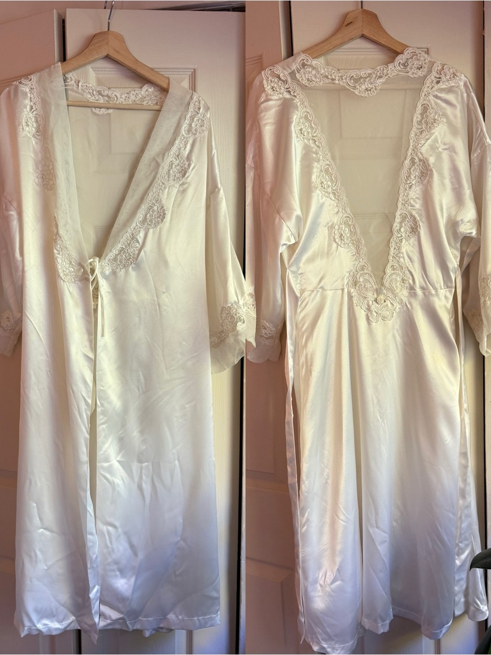 90s Vintage | Intimate Concepts | Ivory Lace Peignoir Robe | Made in USA | S/M